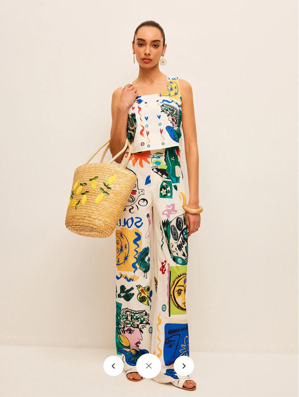 NWT Commense Graphic Print Crop Top With Wide-Leg Pants Set Sz M